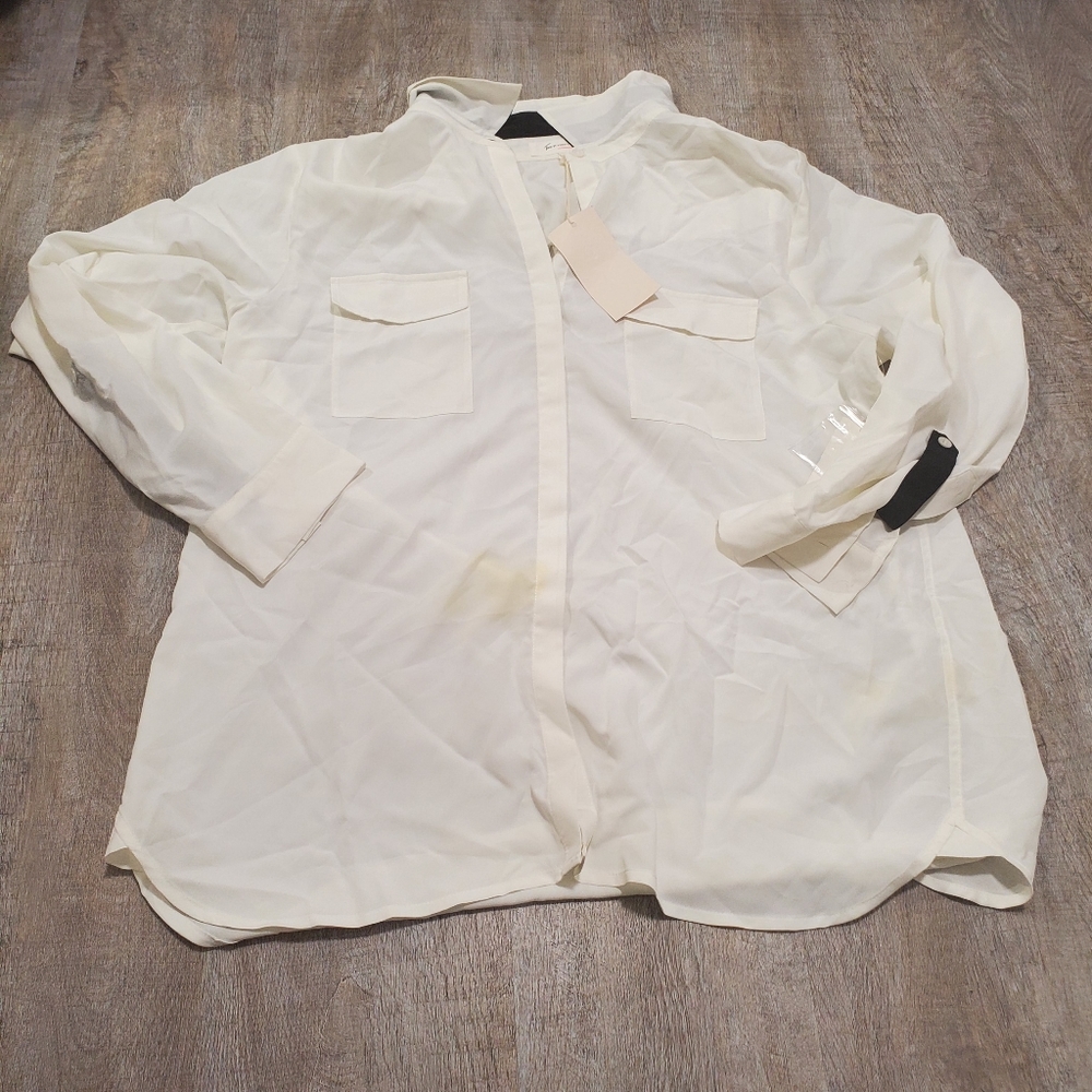 NWT Two By Vince Camuto Ivory Button Down Dress Shirt Size XL